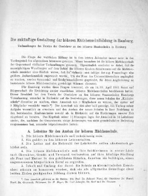 A. Leitsätze für den Ausbau der höheren Mädchenschule.