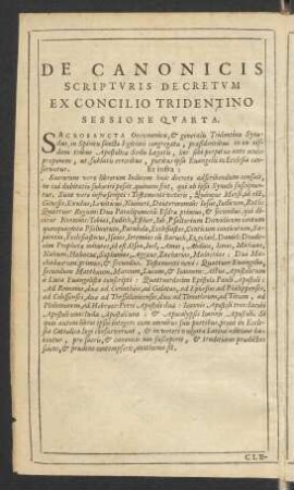 De Canonicis Scriptvris Decretvm Ex Concilio Tridentino Sessione Qvarta.