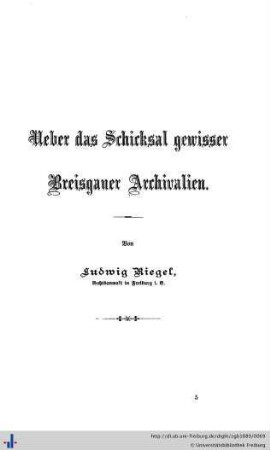 Über das Schicksal gewisser Breisgauer Archivalien.