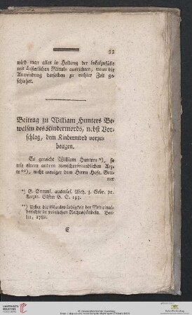 Beitrag zu William Hunters Beweisen des Kindermords, nebst Vorschlag, dem Kindermord vorzubeugen