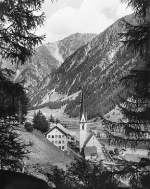 Sölden im Ötztal. Tirol. Österreich. Blick auf den Ort mit der spätgotischen-barocken Pfarrkirche Mariä Heimsuchung