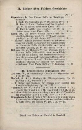 III. Verschiedene Musikalien etc.