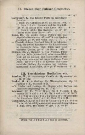 III. Verschiedene Musikalien etc.