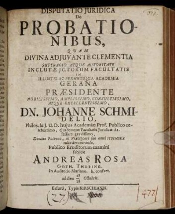Disputatio Iuridica De Probationibus