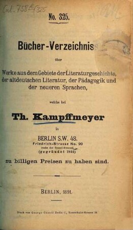 Bücher-Verzeichniss. 325. 1891