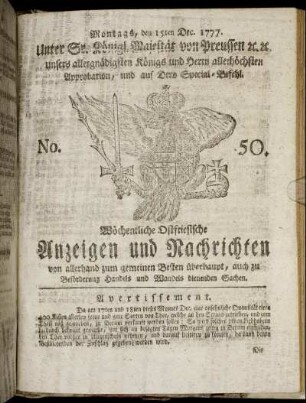 No. 50. Montags, den 15ten Dec. 1777.