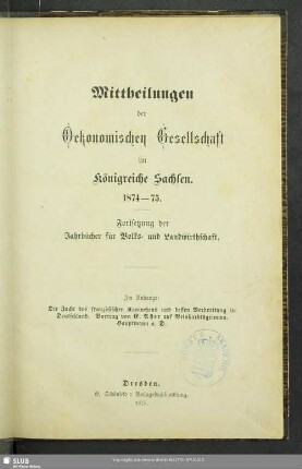 1.1874/75(1875): Mitteilungen der Ökonomischen Gesellschaft im Königreiche Sachsen