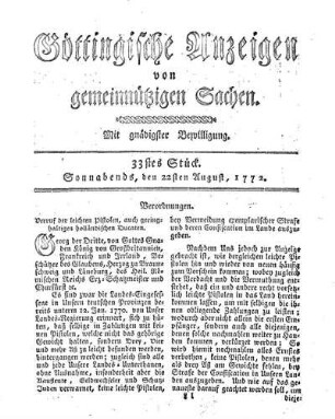 33stes Stück. Sonnabends, den 22sten August, 1772.