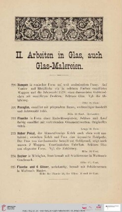 II. Arbeiten in Glas, auch Glas-Malereien (Nr. 220-274)