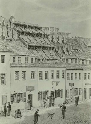 Freiberg (Sachsen), Alte Gerberei in der Meißner Gasse, aquarellierte Federzeichnung, 1857 (Privatbesitz Freiberg)