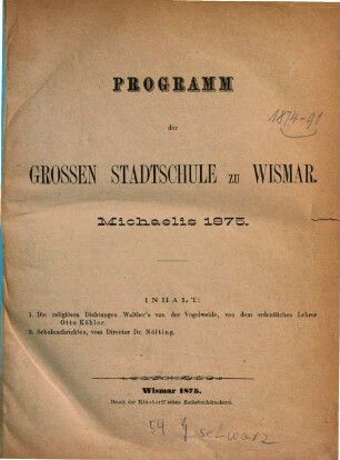 Programm der Großen Stadtschule zu Wismar. 1874/75