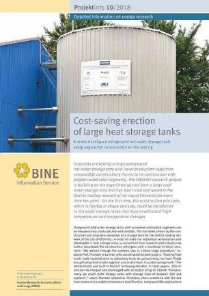 Cost-saving erection of large heat storage tanks. A newly developed overground hot water storage tank using segmental construction on the test rig.