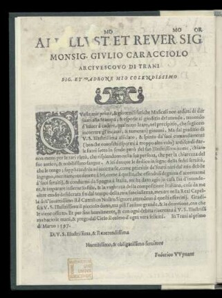 Dedikation an Giulio Caracciolo, Erzbischof von Trani von Federico Wynant