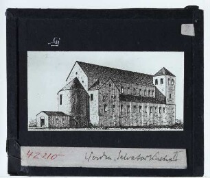 Essen-Werden, St. Peter und St. Ludgerus : Perspektivzeichnung, Rekonstruktion der Salvatorkirche