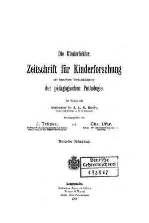9: Zeitschrift für Kinderforschung - 9.1904