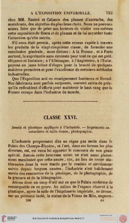 Classe XXVI: Dessin et plastique appliqués à l'industrie