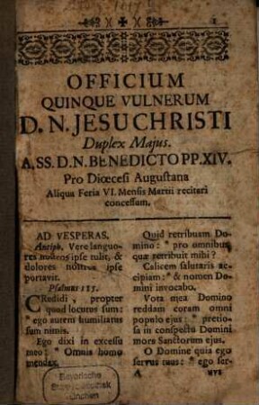 Officium quinque Vulnerum Domini Nostri Jesu Christi