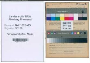 Entnazifizierung Maria Schoenershofen , geb. 11.05.1908 (Kuechenhilfe)