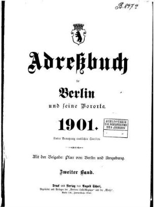 Adreßbuch für Berlin und seine Vororte 1901 Zweiter Band