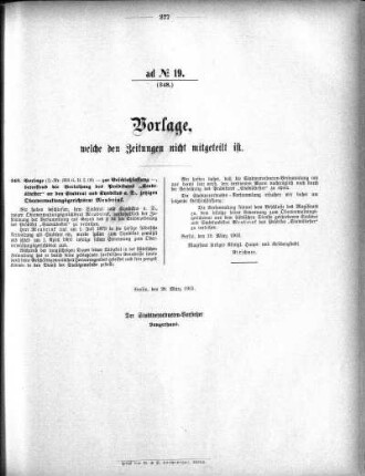 Anlage: ad No.19 (348.), Vorlage, welche den Zeitungen nicht mitgeteilt ist