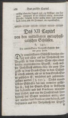 Das XII Capitel von den mittelbaren metaphysicalischen Schlüssen