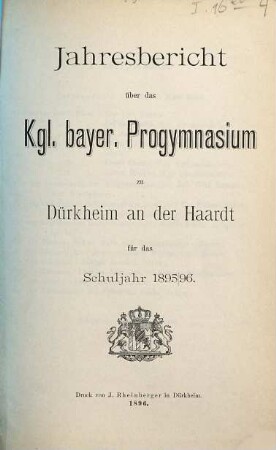 Jahresbericht für das Schuljahr .... 1895/96