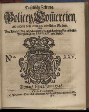 Nro. XXV, Montags, den 21. Junii 1745