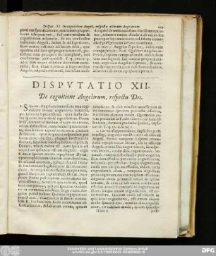 Disputatio XII. De cognitione Angelorum, respectu Dei.