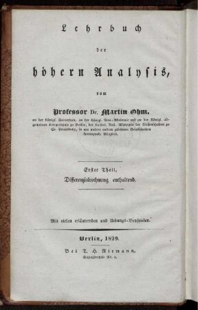 Theil 3: Versuch eines vollkommen consequenten Systems der Mathematik. Dritter Theil