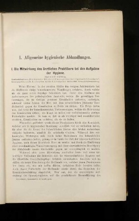 I. Allgemeine hygienische Abhandlungen.