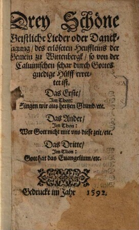 Drey schöne geistliche Lieder oder Dancksagung ...