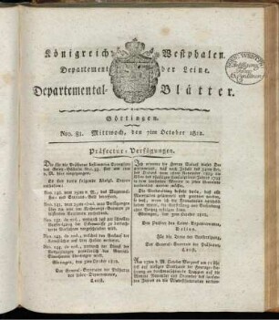 Nro. 81. Mittwoch, den 7ten October 1812 [-] Nro. 90. Sonnabend, den 7ten November 1812