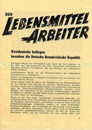 Sonderdruck der Zeitung "Der Lebensmittelarbeiter", Organ der IG Nahrung, genuss, Gaststätten des FDGB