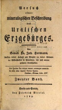 Versuch einer mineralogischen Beschreibung des Uralischen Erzgebürges, Zweyter Band