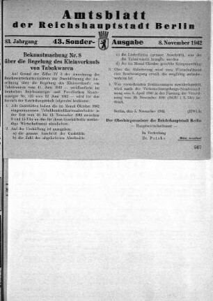 43. Sonder-Ausgabe, 8. November 1942