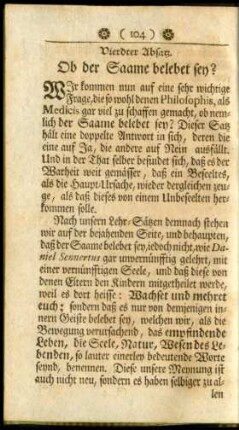 Vierdter Absatz. Ob der Saame belebet sey?