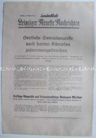 Sonderblatt der "Leipziger Neuesten Nachrichten" u.a. zu Luftangriffen an der Kaukasusküste und Malta