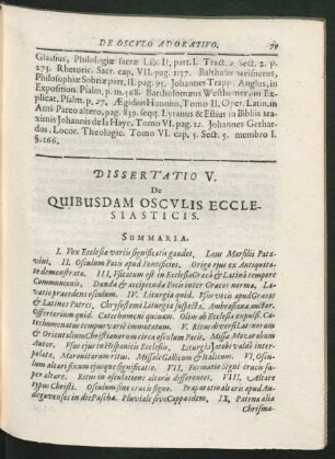 Dissertatio V. De Quibusdam Osculis Ecclesiasticis.