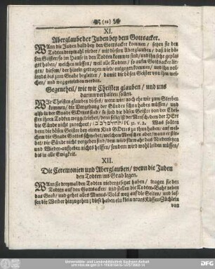 XI. Aberglaube der Juden bey dem Gottsacker.