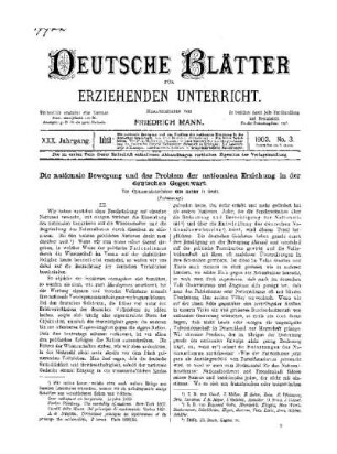 Die nationale Bewegung und das Problem der nationalen Erziehung in der deutschen Gegenwart : (Fortsetzung)