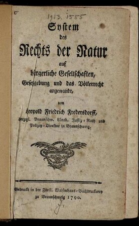 System des Rechts der Natur auf bürgerliche Gesellschaften, Gesetzgebung und das Völkerrecht angewandt