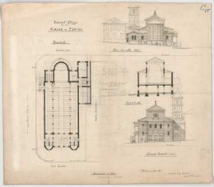 Thiersch, August ; Zürich (Schweiz); Kath. - Apostolische Kirche, Projekt - Grundriss, Ansichten, Querschnitt