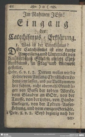 Eingang der Catechismus-Erklärung