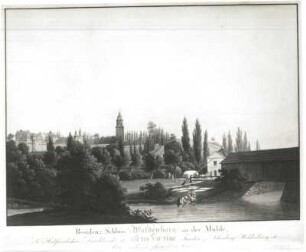 Waldenburg (Sachsen), Residenz Schloß Waldenburg an der Mulde : Christian Gottlob Hammer (1779-1864). Ansicht (kolorierter Stich) vom Residenzschloß Waldenburg an der Mulde