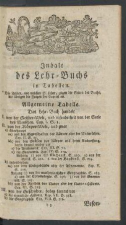 Inhalt des Lehr-Buchs in Tabellen.