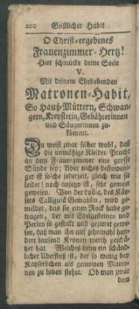 V. Mit deinem Ehrliebenden Matronen-Habit