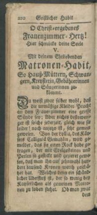 V. Mit deinem Ehrliebenden Matronen-Habit