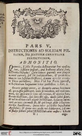 Pars V: Instructiones ad solidam Pietatem, seu Justitiae Christianae perfectionem