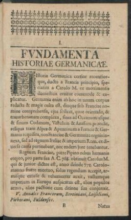 I. Fundamenta Historiae Germanicae