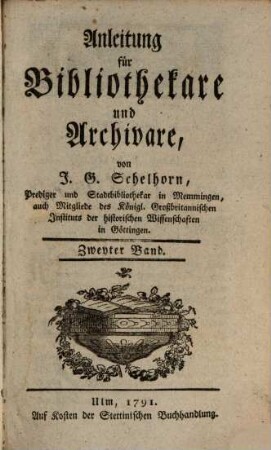 Anleitung für Bibliothekare und Archivare, 2